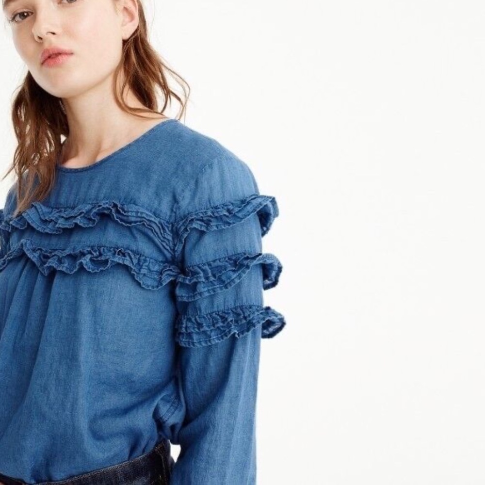 J.Crew ruffle chambray top EUC